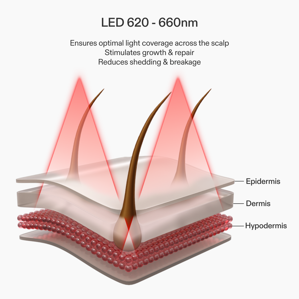 Graphic of LED light coverage across different layers of the skin