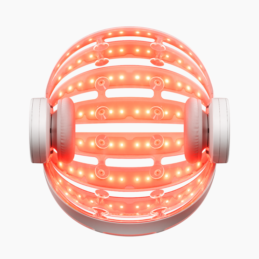 Image of interior of hair growth helmet with lights on