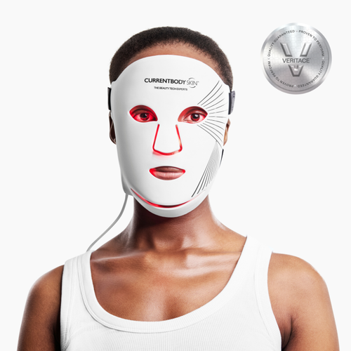 Woman wearing CurrentBody LED Red Light Therapy Face Mask Series 2