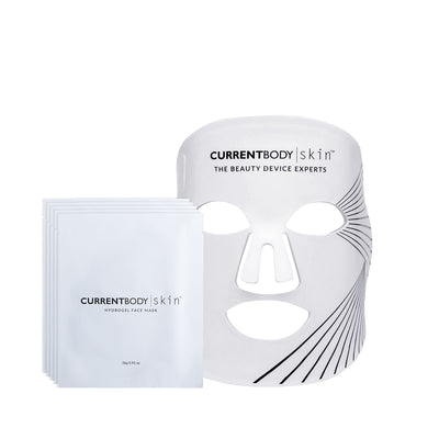 CurrentBody Skin Máscara de terapia de luz LED + Mascarillas de hidrogel CurrentBody Skin (Pack de 10)