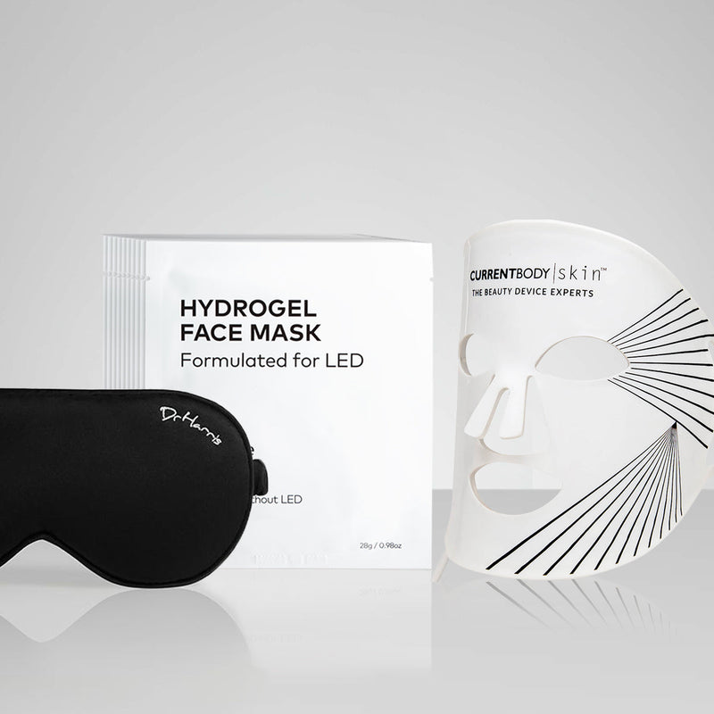 CurrentBody Skin LED Mask + Hydrogel Mask (10 Pack) + Dr Harris Sleep Mask